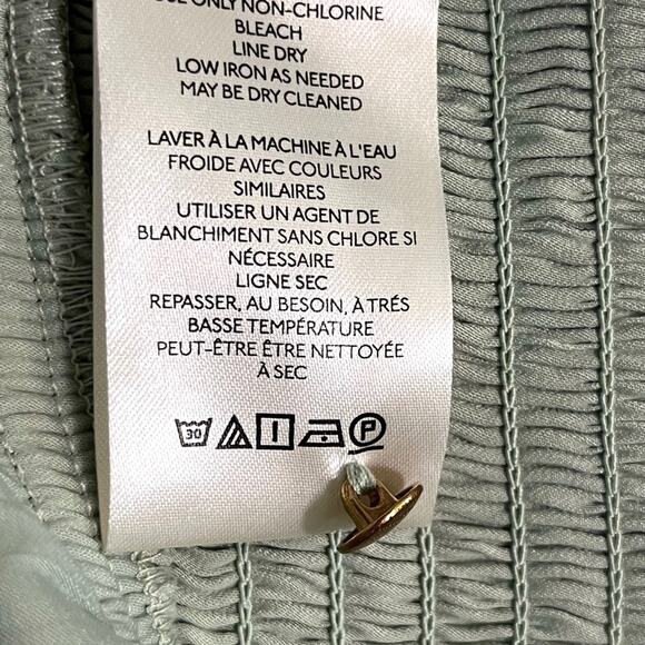 Anthropologie Backless Mint Green Ruched Blouse Women's Size M Elegant Satin Top - Picture 8 of 13